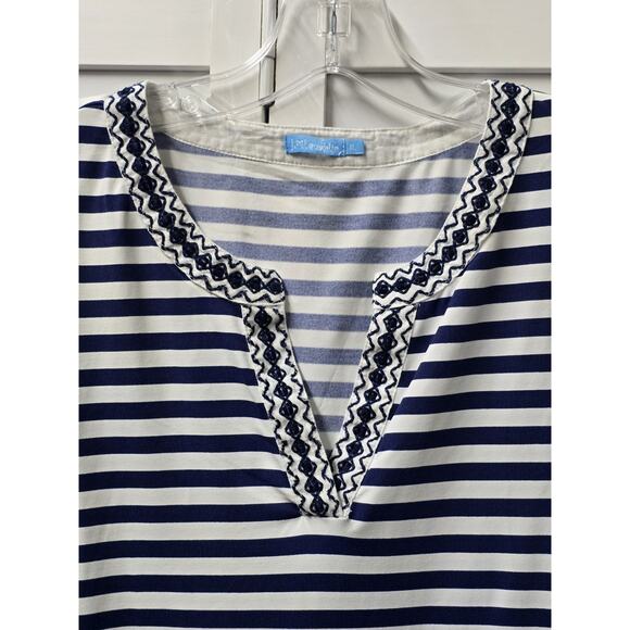 J MCLAUGHLIN Navy White Stripe Catalina Boca Tunic Top XLARGE 3/4 Sleeve - Picture 5 of 5